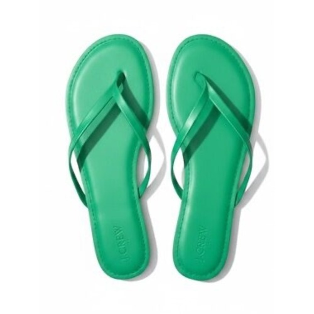 J.Crew Womens Leather Flip Flop Sandals Green Flat Thong Shoes Size 9